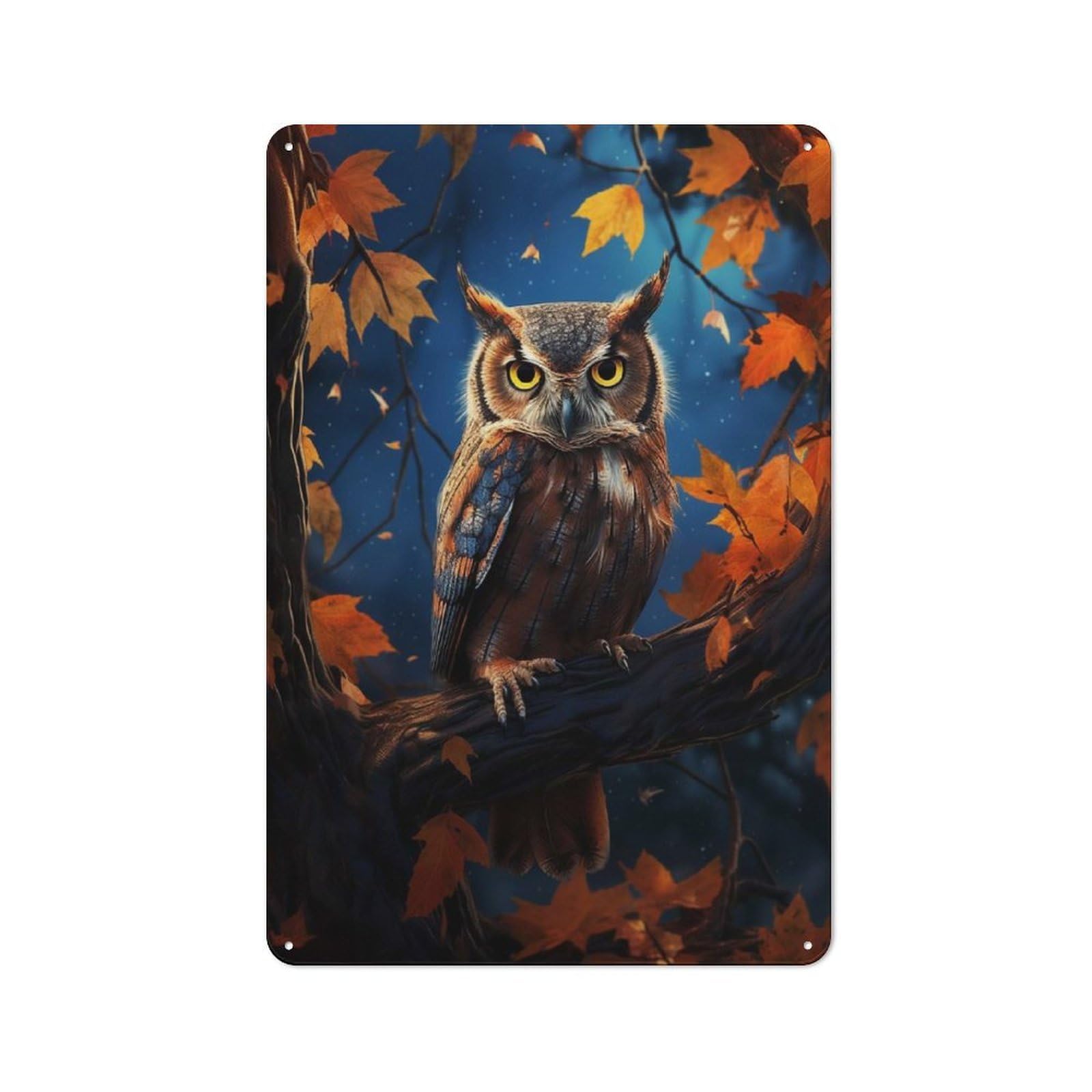 Junmoney Style-17 Bistro Style Fantasy Owl Tin Wall Sign 30X20cm, Shop Wall Decor For Takeaway, Bar, Kitchen Or Counter Area