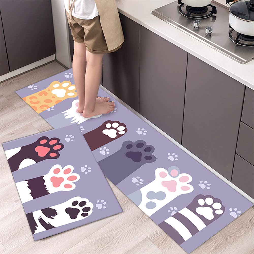 2-teiliges Küchenteppich-Set – Eiscreme-Totenkopf Motiv, Rutschfest, Waschbar, Surrealistisches Design, Lila, 40x60 + 40x120 Cm