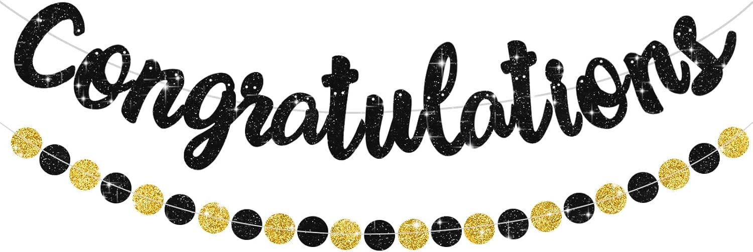 (Similar to stock photo) BEISHIDA Black Congratulations Banner(NO-DIY),2025 Graduation Banners, Grad Congrats Class of 2025 Party Supplies,Garland for Congratulation Graduation,Wedding,Retirement Party Decor