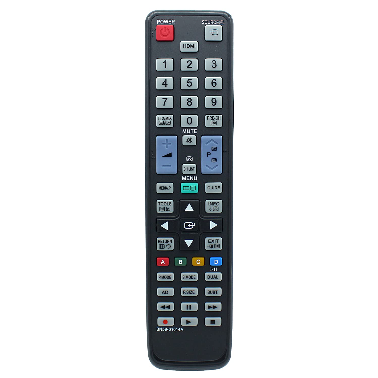 ముందు view of the Azwok BN59-01014A remote control, showing all buttons and their labels.