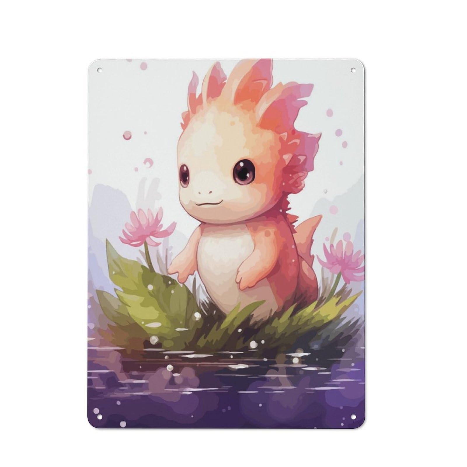 Junmoney Axolotl Watercolor Metal Plaque 40X30cm With For Workshop Wall, Retro Decor, A New Home Gift For Collectors Of Metal Signs