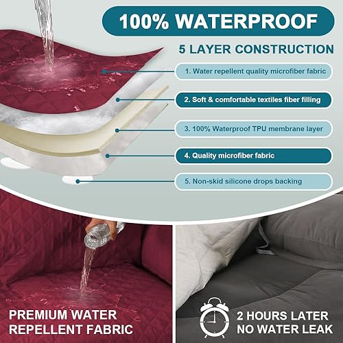 Miniatura 6 de Turquoize Fundas impermeables para sillas reclinables, acolchadas y elásticas, fundas reclinables de 4 piezas para sillas reclinables, de ancho de