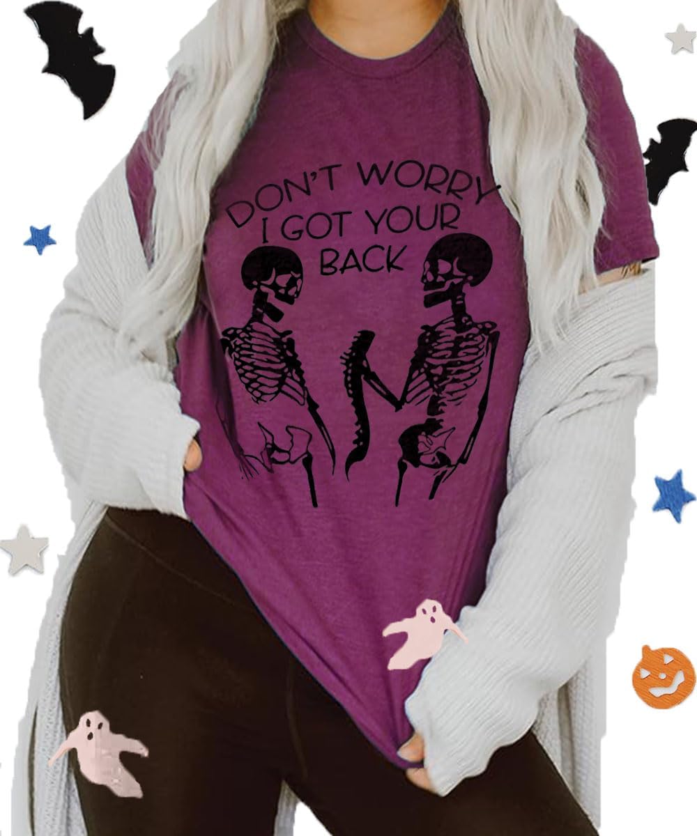 Womens Novelty T Shirts Don't Worry I Got Your Back Funny Halloween Shirts Horror Skull Printed Graphic Tee Tops - Image 3