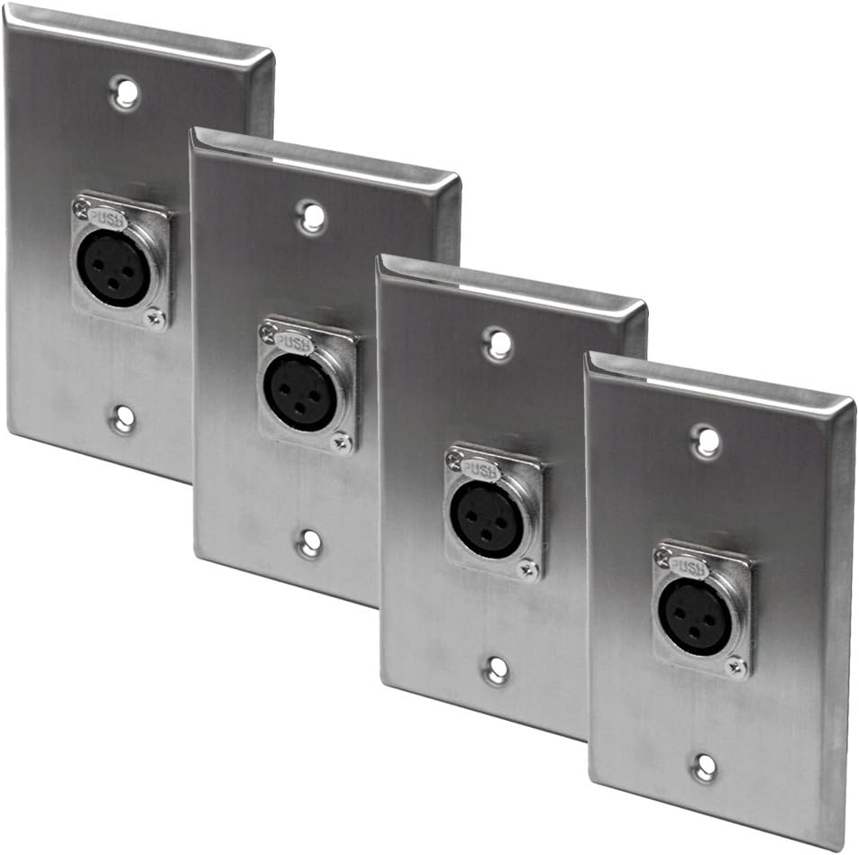 Seismic Audio - SA-PLATE12-4Pack - 4 Pack of Stainless Steel Wall Plates - One XLR Female Connector Single Gang