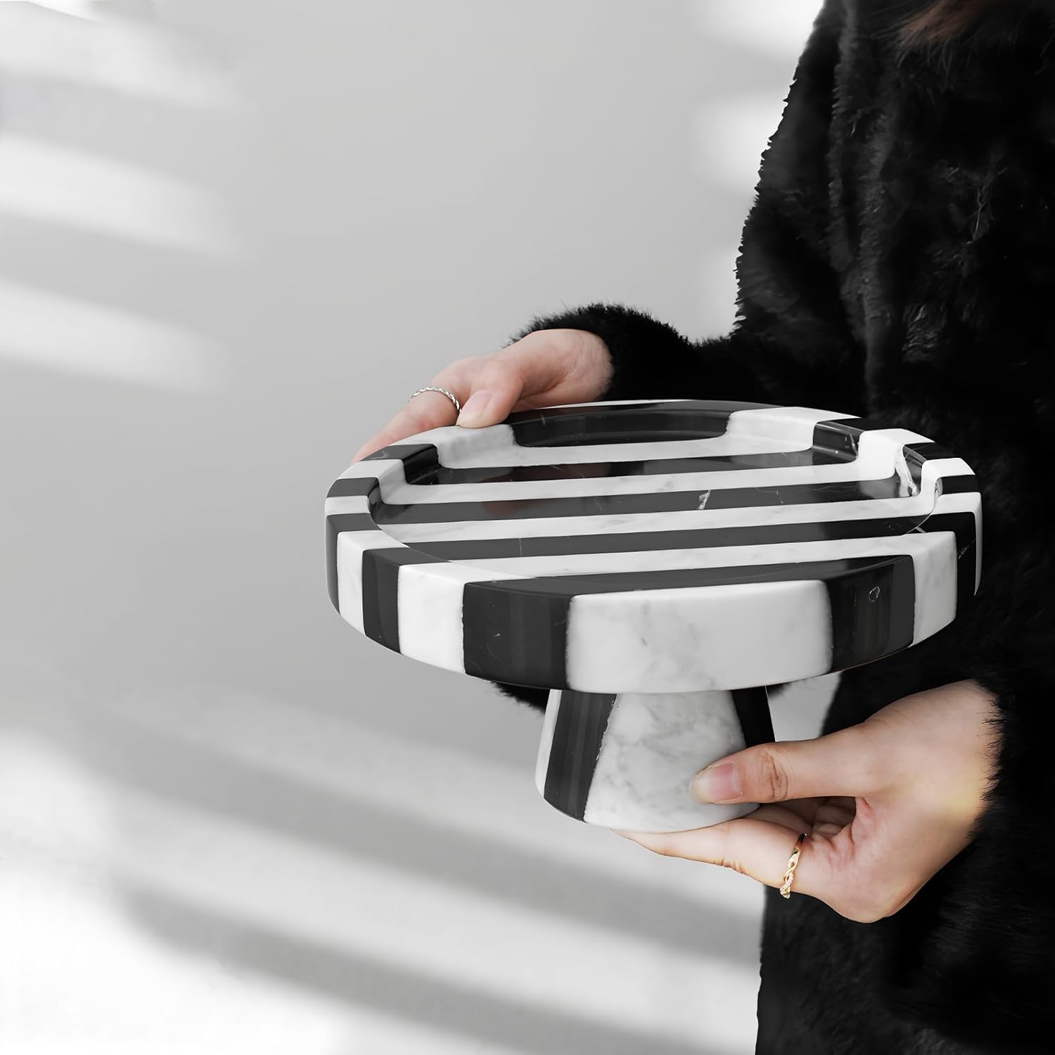 Black White Striped Marble Tray, Elegant Storage Organizer, Jewelry Cosmetic Perfume Display for Vanity, Bathroom, Luxury Dining and Wedding Decor