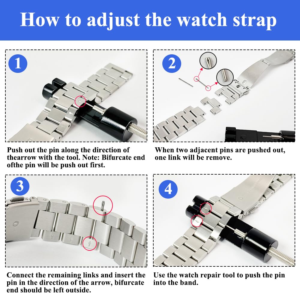 Watch Link Removal Tool, Premium Watch Band Tool Kit to Adjust and Remove Bracelet, Pin Remover for Sizing Strap, Adjust Watches Repair Kit with a Pin Punch, 6PCS Extra Replacement, 20PCS Spring Bars