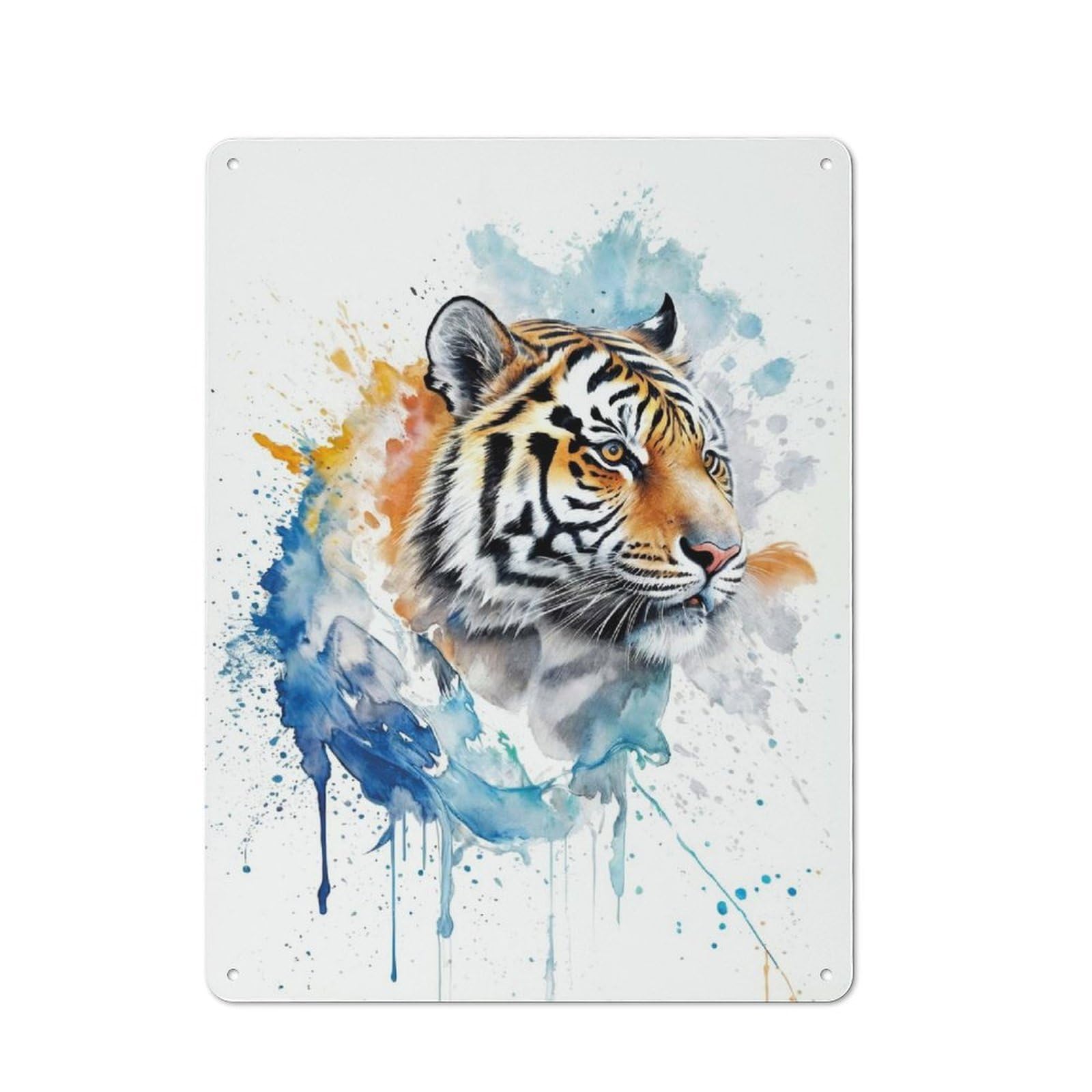 Junmoney Watercolor Tiger Tin Wall Plaque 40X30cm With For Bar Or Restaurant, Suited To Restaurant Interior Fans