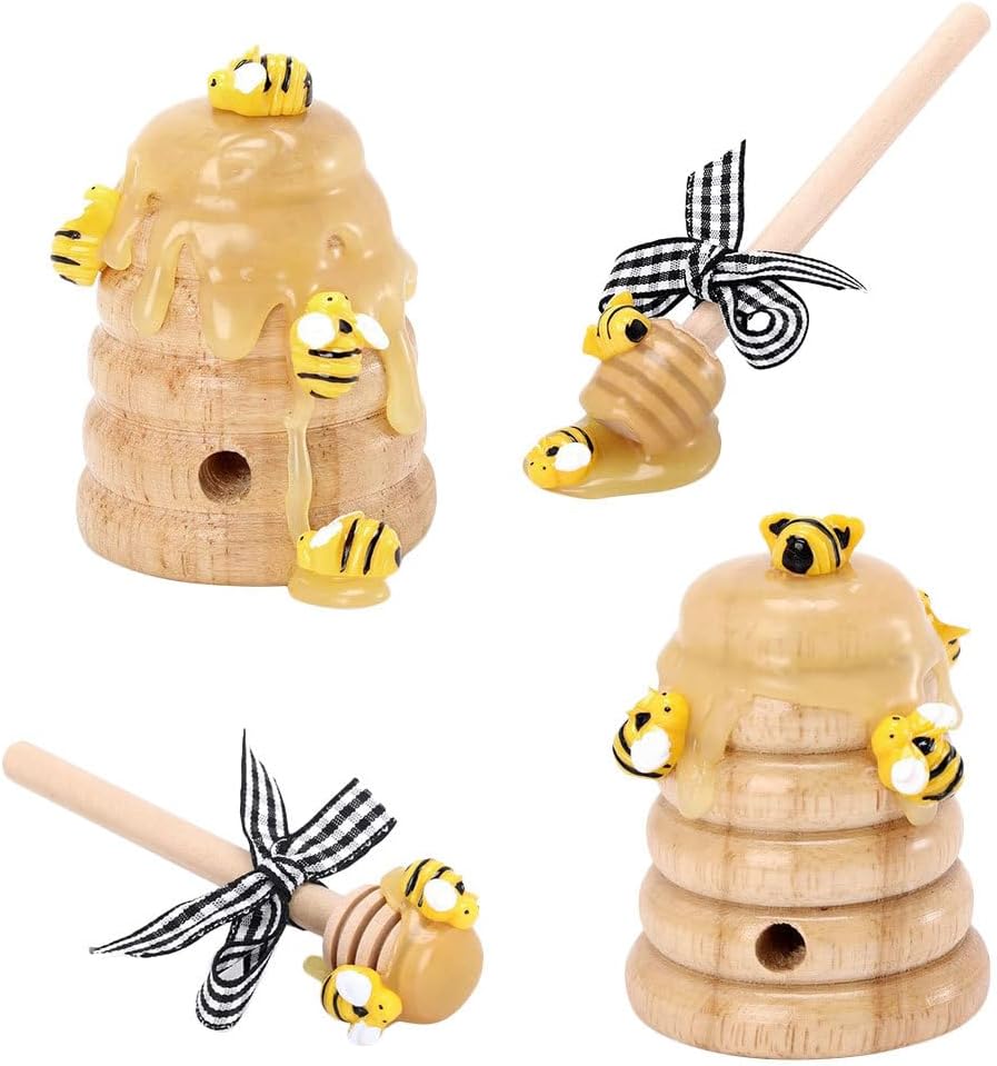Amosfun Honeycomb Decoration Set 2 Pack Beehive and Dipper Ornaments for Bee Festival Tiered Tray Farmhouse Kitchen Display 2.20X2.20X1.96In