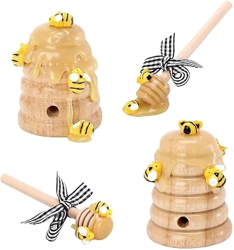 Amosfun Beehive Dipper Ornament Set 2 Pack Honey Bee Hive Decoration for Tiered Tray Bee Festival Party Favor Farmhouse Kitchen Display 2.20 X 2.20 X 1.96 in