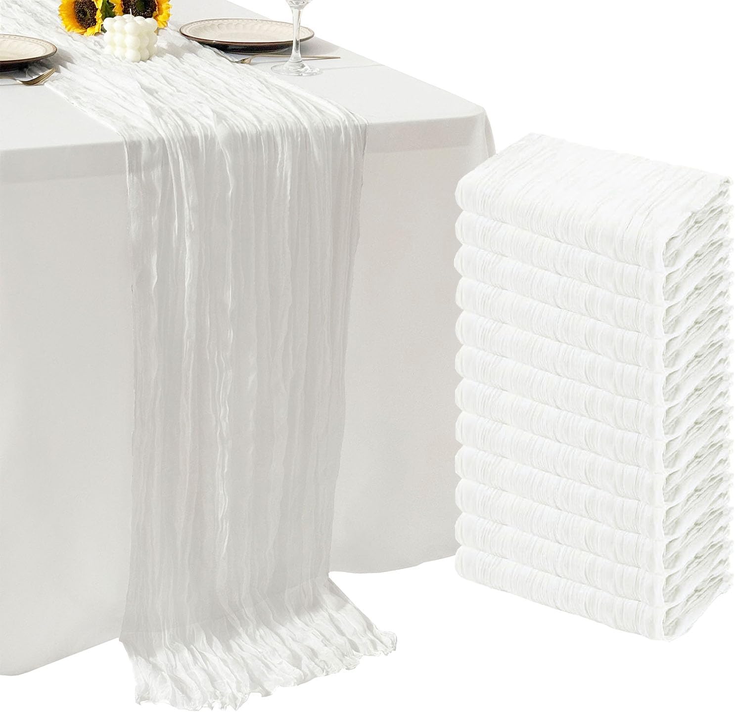 12Pack White Table Runner 10Ft Cheesecloth Table Runner Boho Gauze Table Runners Long Cheese Cloth Table Runners for Wedding Party Bridal Shower Thanksgiving Christmas White 12 Pack 20 x 120 inch