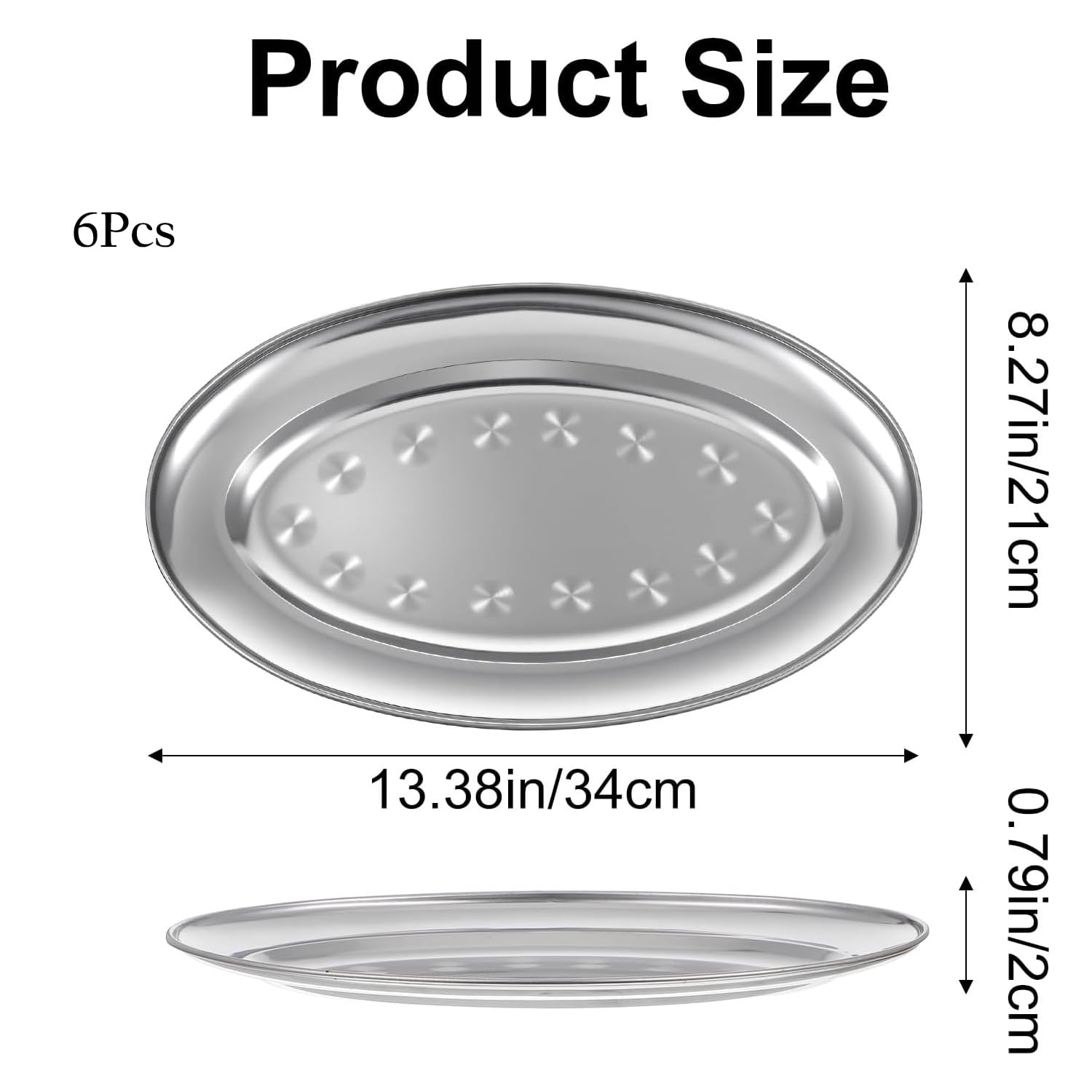 6 Plats à Poisson en Inox – Plat Ovale pour Four & Cuisson Vapeur, Plat Creux 33,8 cm, Qualité Alimentaire, Bord Roulé – Pour Poisson, Lasagnes, Cheung Fun – Lot de 6