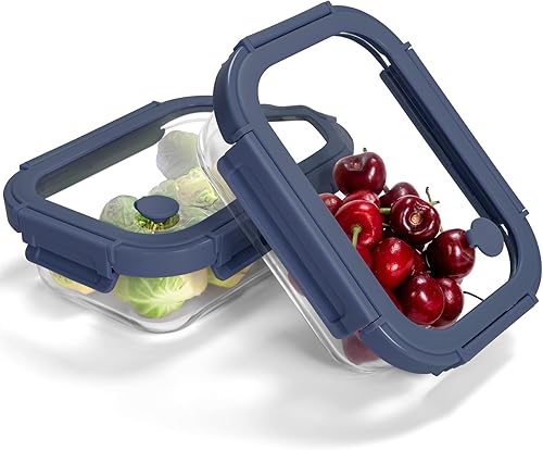 Miniatura 14 de Paquete de 5 recipientes de vidrio de borosilicato con tapas templadas, juego hermético de preparación de comidas de 35.2 oz/4.4 tazas, aptos para