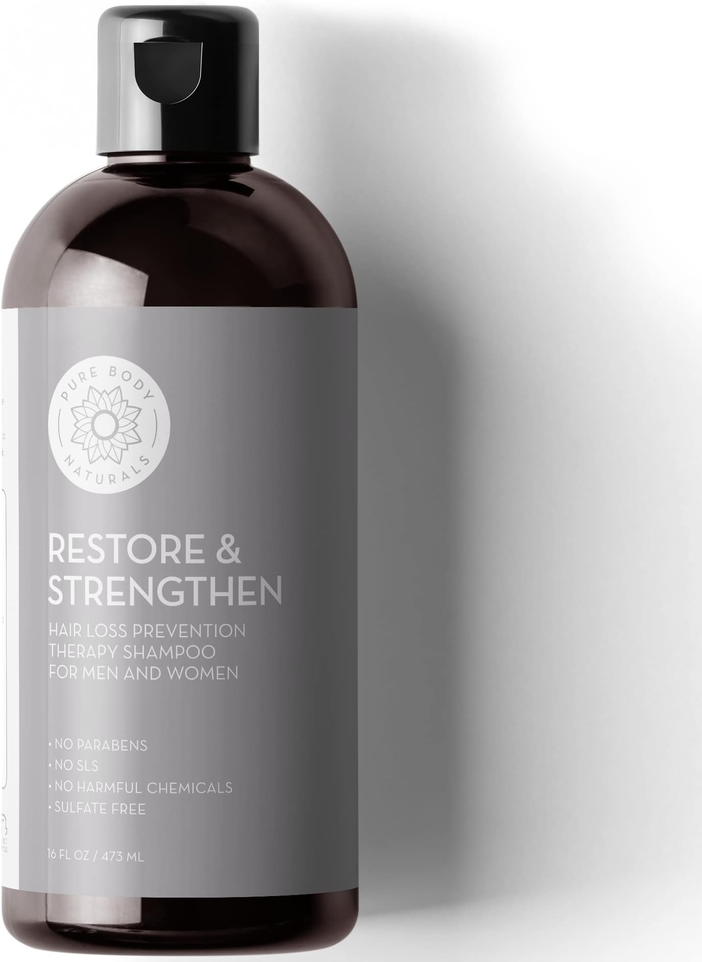 Pure Body Naturals Hair Loss Shampoo to Restore and Strengthen, Large 16 Ounce, DHT Blocker Shampoo for Thinning Hair, for Men and Women (Label Varies)
