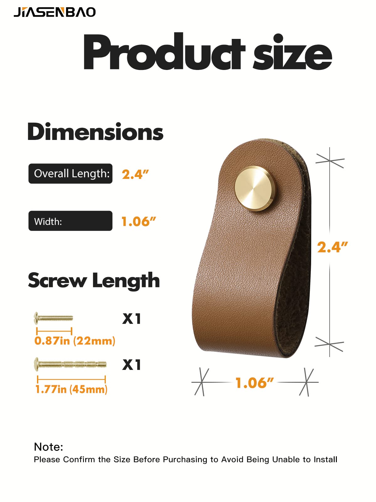 JIASENBAO Brown Leather Drawer Pulls 6 Pack Leather Handles Cabinet knobs for Kitchen Cabinet Drawers Bathroom Dressers - Image 2