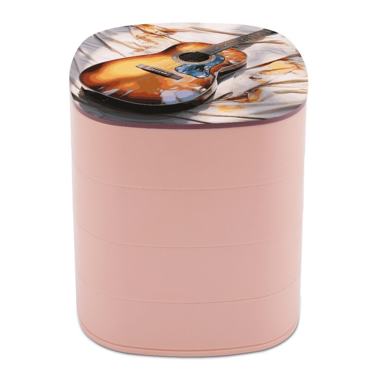 VstaDank Watercolor Acoustic Guitar Jewelry Box 360° Rotatable Jewelry Organizer 4 Layers Jewelry Case with Lid Fashion Portable Earring Holder for Bracelets Rings Bracelets Vanity