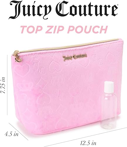Miniatura 2 de Juicy Couture Bolsa de maquillaje Cosméticos Organizador de viaje Essentials Zip Top Cuña Terciopelo Corazón Corona, Rosado, Tamaño único, Cuña