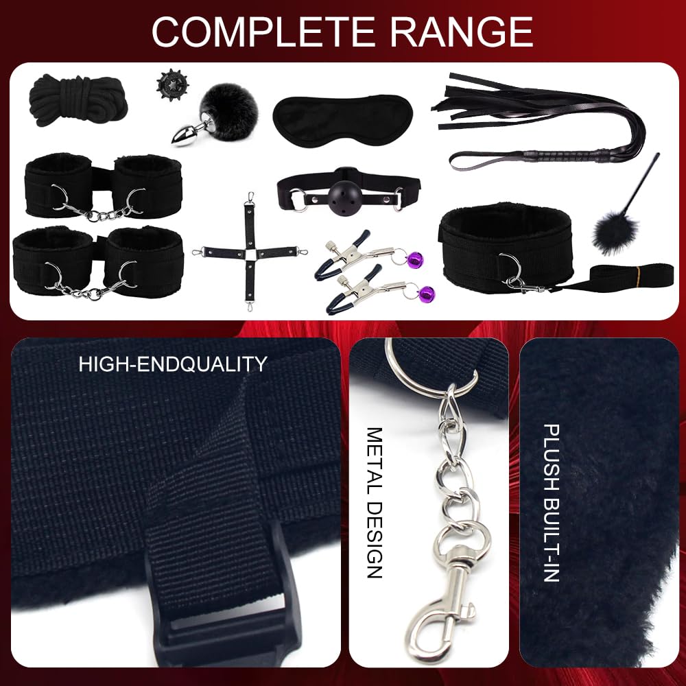 Kits de Bondage, Set de bondage SM, Juguetes para adultos - Esposas, correas, plumas, Set de juguetes eróticos