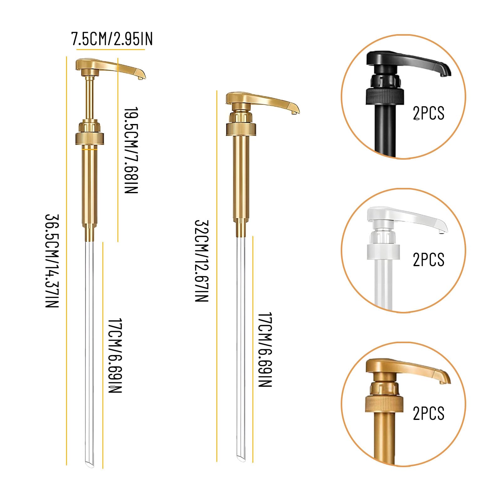 Set 6 Pompe Per Sciroppo Caff&egrave; - Dorate, Nere E Bianche, Per Bottiglie 750ml