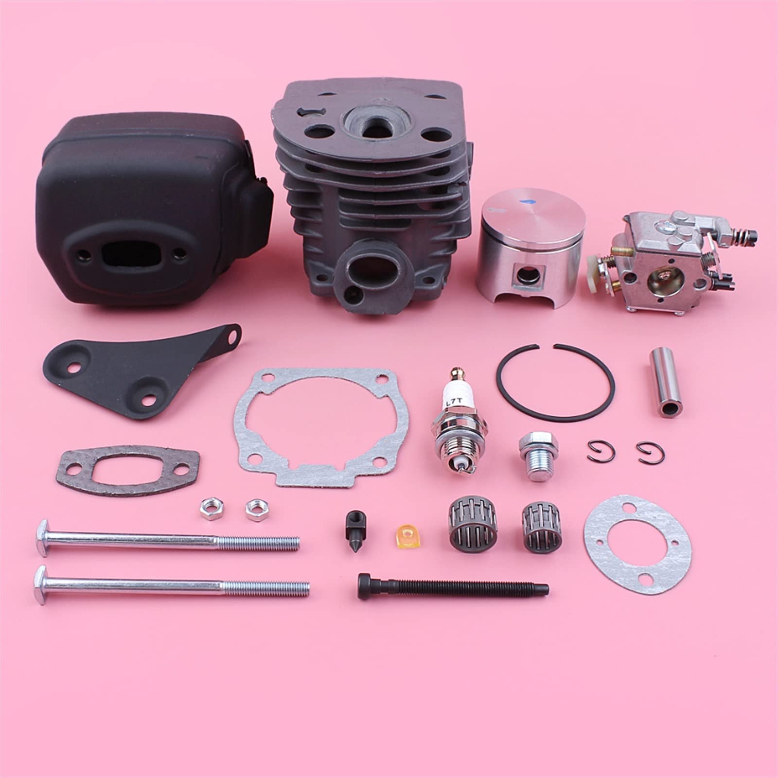 IWBR Kit de carburador de pistón de cilindro de 46mm apto for Husqvarna 55 51 soporte de silenciador de escape junta perno cojinete de aguja motosierra pieza de repuesto