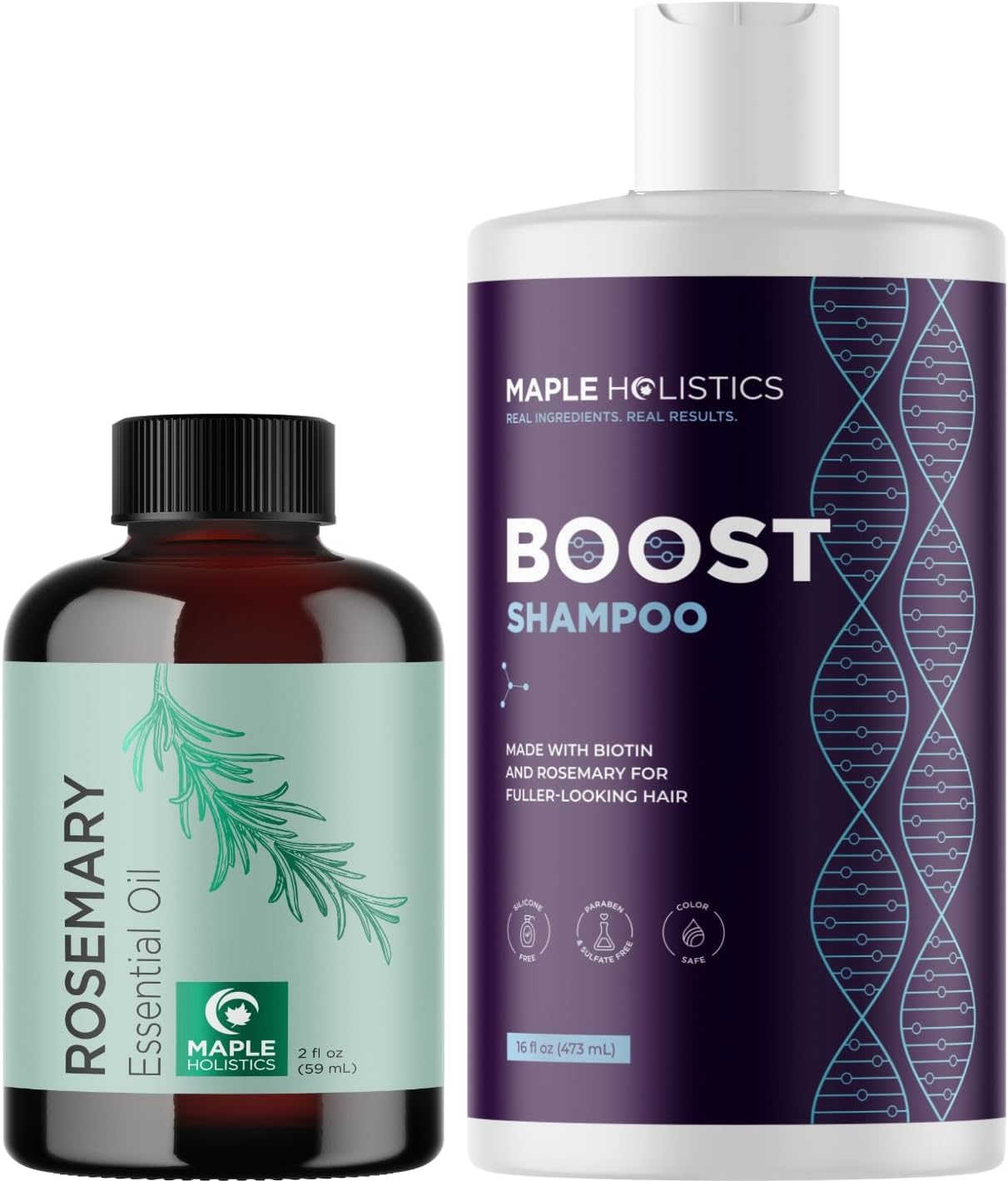 Maple Holistics Rosemary Hair Oil Set (2 Fl Oz) for Dry Scalps, Fine Hair Regrowth - Biotin, Sulfate-Free Shampoo with Natural Ingredients, Unisex
