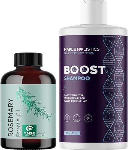 Maple Holistics Juego de aceite de romero para el cabello (2 onzas líquidas) para cuero cabelludo seco, crecimiento del cabello fino, biotina,