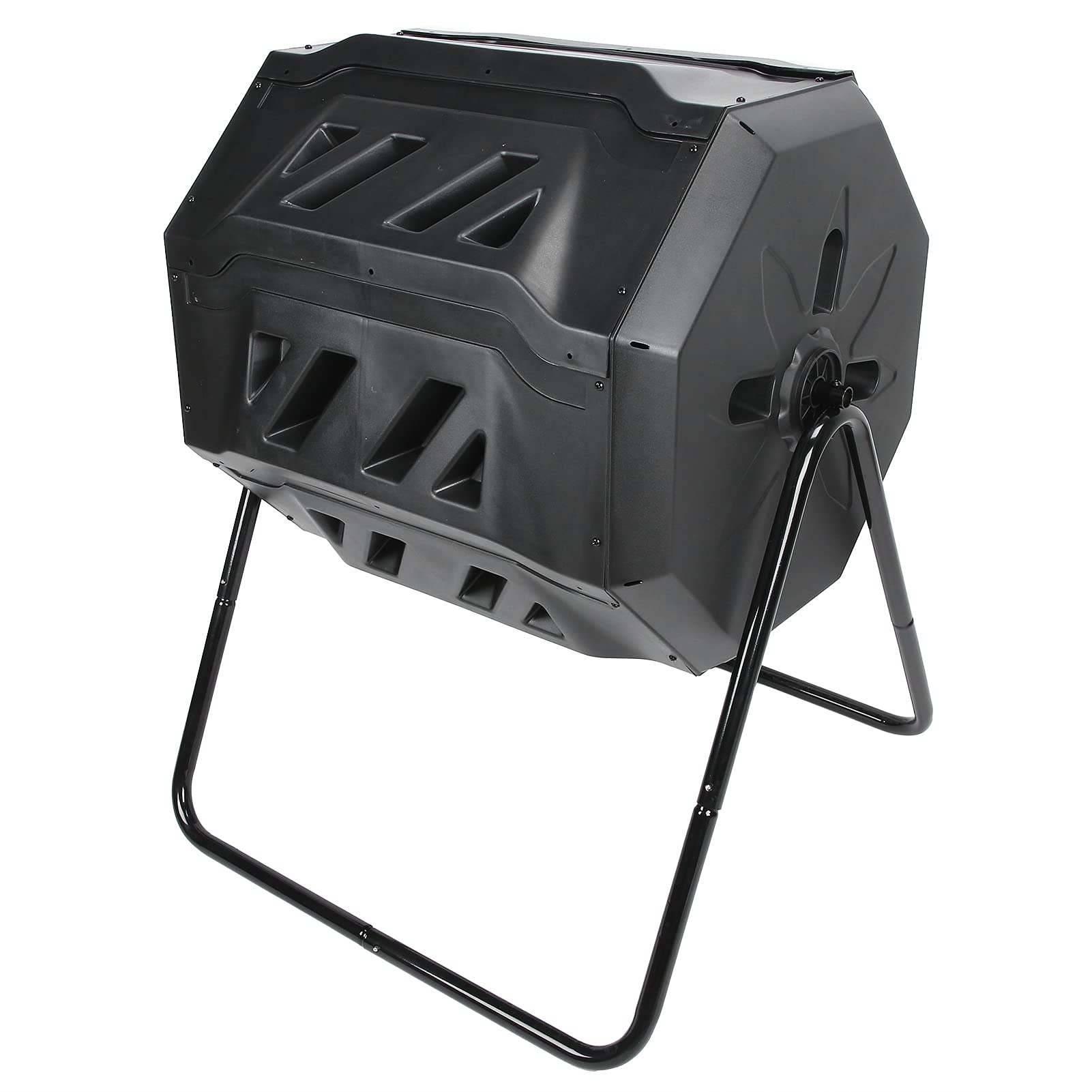 Compostador exterior, bandeja de compost giratoria de doble compartimento de plástico PP con marco de hierro, para residuos de cocina y compostaje de patio