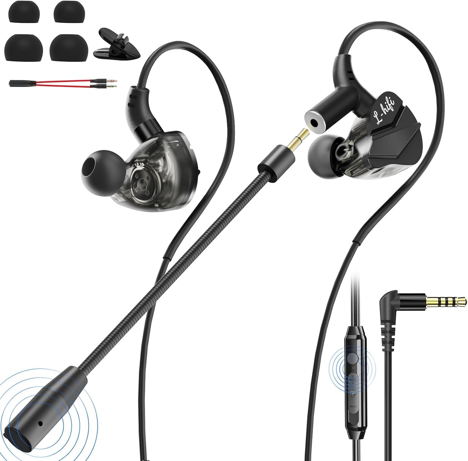 Wired Gaming Earbuds with Mic, Deep Bass in-Ear Headphones for PS5 PC Online Class(Black)-picture-23