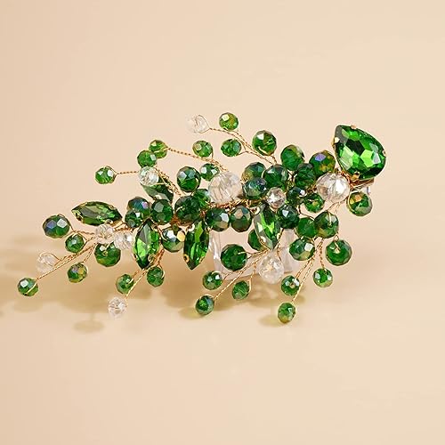 Miniatura 3 de Kercisbeauty Pinza de pelo verde esmeralda para novias, dama de honor, boda, joyería para el cabello con cristal elegante pieza de pelo para mujeres