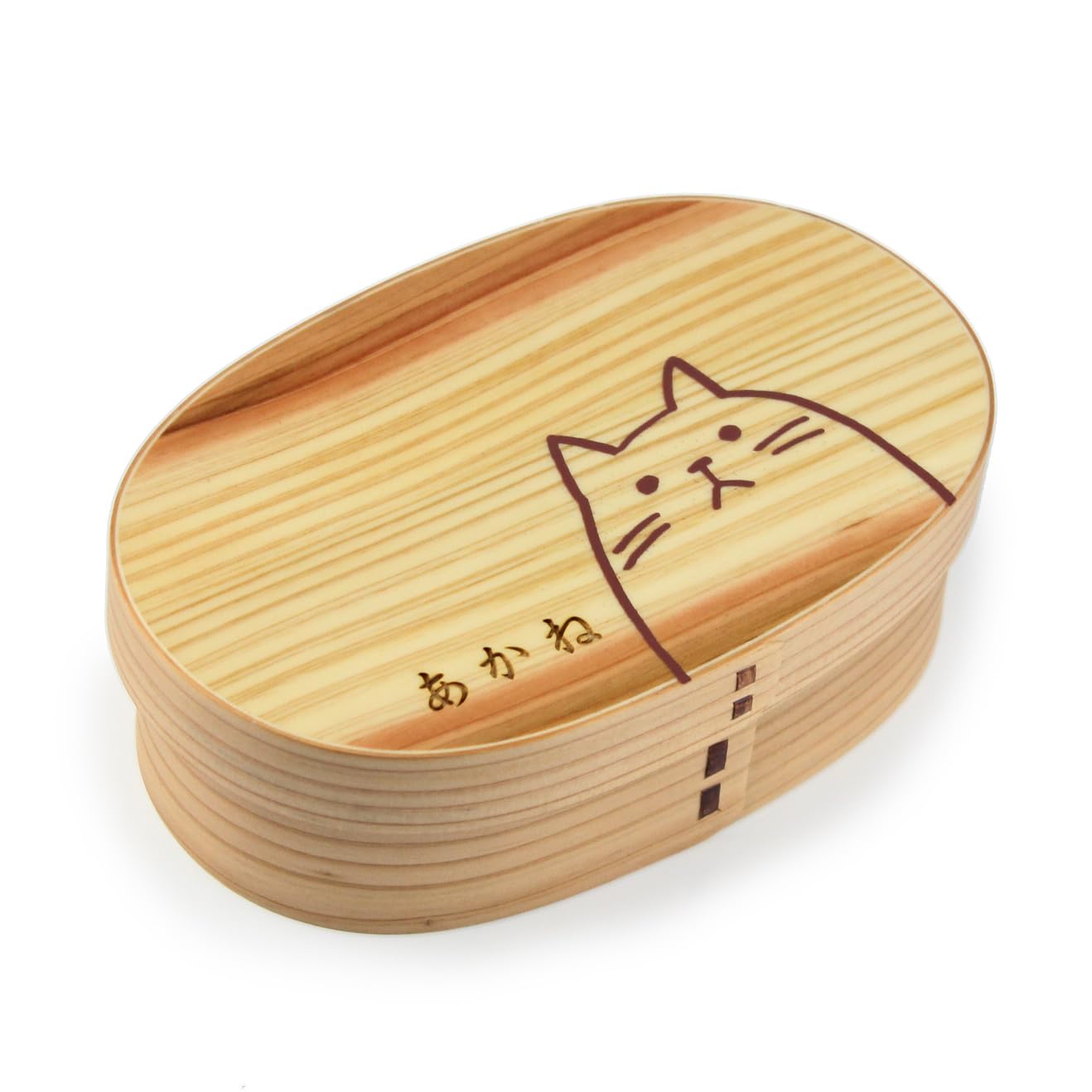 Magewappa Bento Box Small Cat Sculpture Natural Wood 16oz Made in Japan