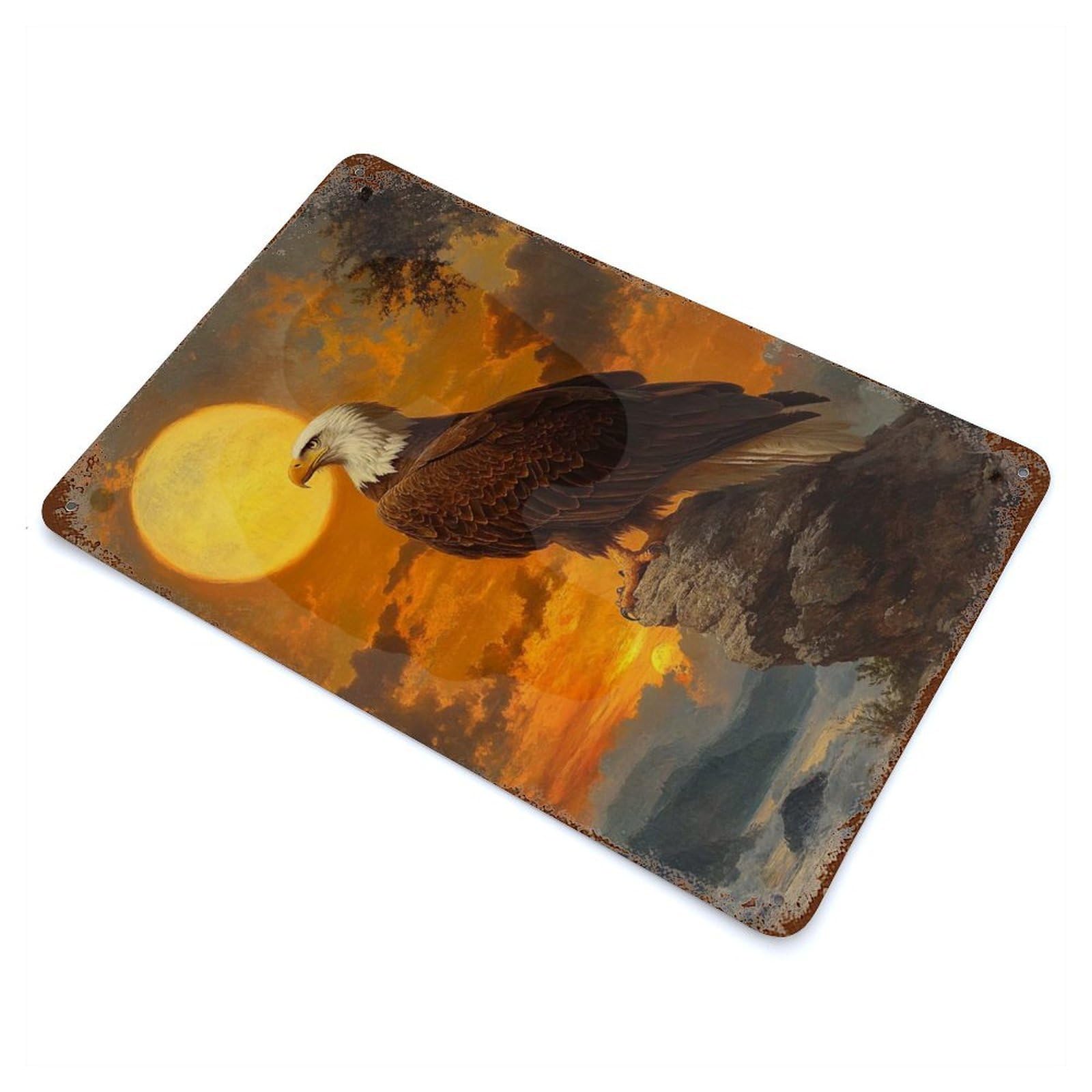 Bald Eagle Sunset Vintage Wall Sign 11.8"x7.9", Rust Effect Metal Decor for Cafe, Home Bar And Lounge Decor