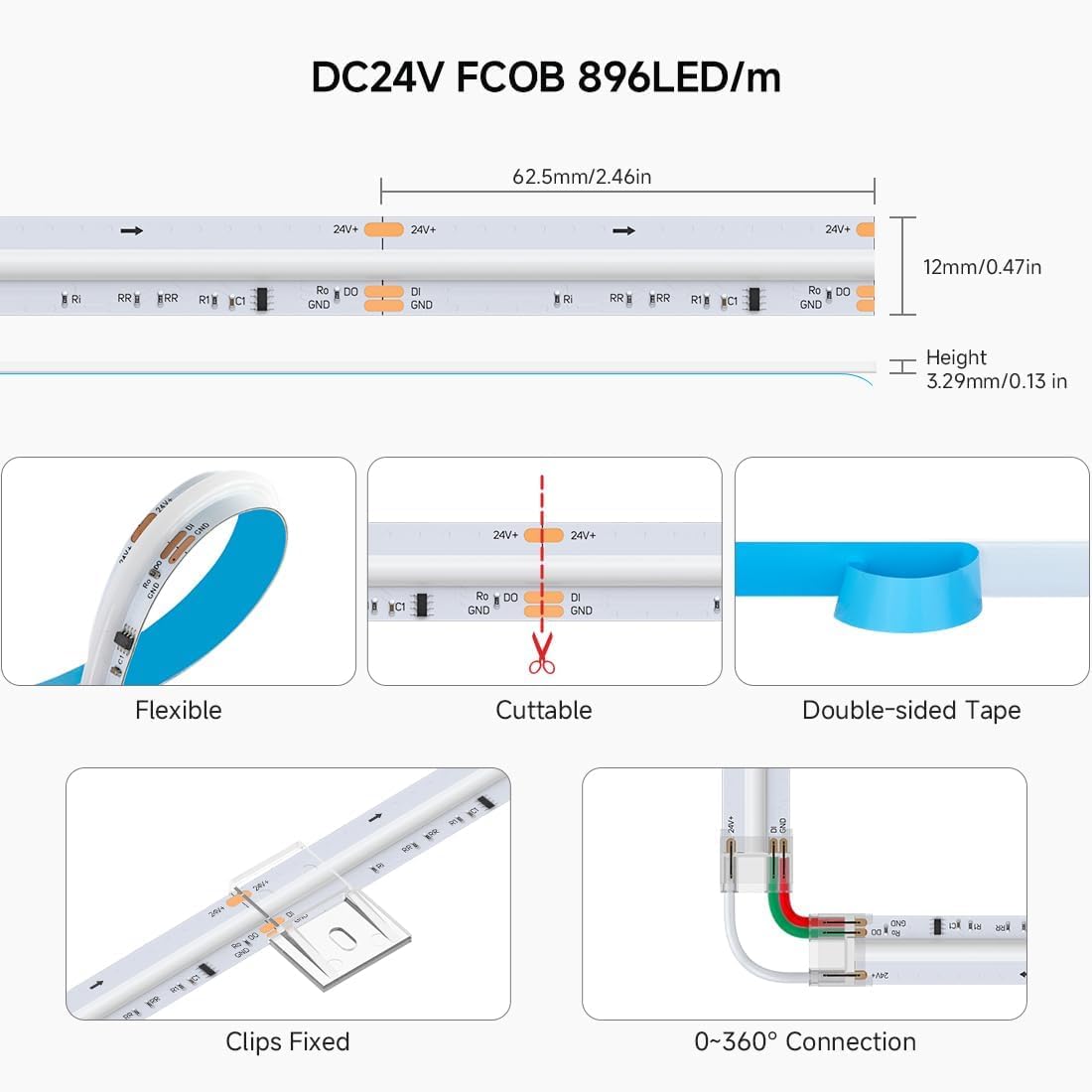 BTF-LIGHTING FCOB SPI WS2814 IC RGBNW(4000K) flessibile ad alta densità Striscia LED RGBW nastro LED 5M 896LEDs/m DC24V bianco PCB IP30 colore di inseguimento (senza controller e alimentazione)