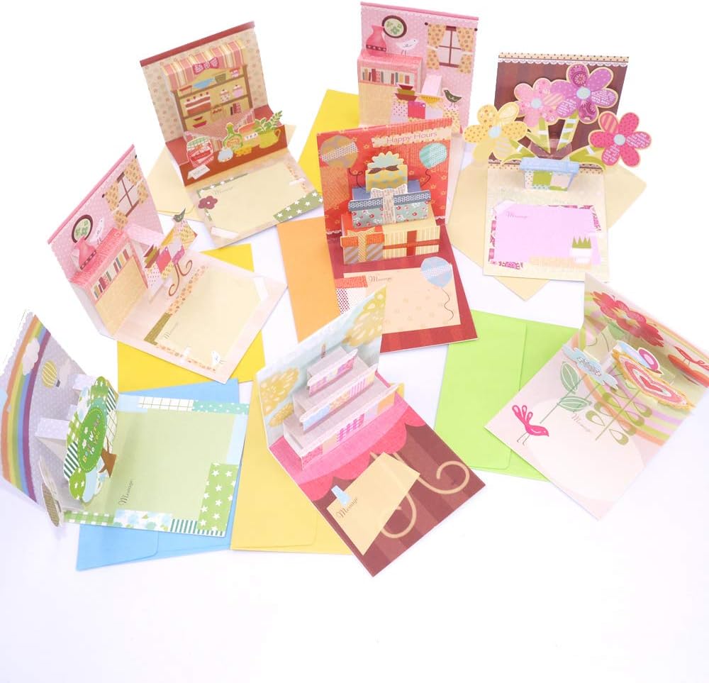 8 Pack Assorted All Occasion Mini Creative 3D Lovely Greeting Cards with Colorful Envelopes - Includes Birthday, Wedding, Thank You Note Cards Assortment, Best Cards for Kids, Friends, Colleague