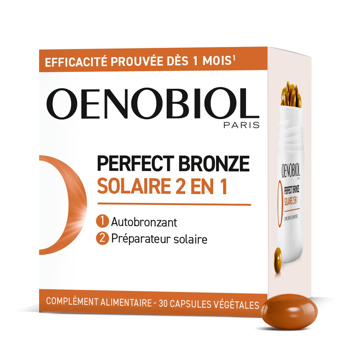 Oenobiol - Perfect Bronze Solaire 2-​en-​1 - Autobronzant et Préparateur Solaire - Efficacité Prouvée dès 1 Mois - Programme 1 Mois - 30 Capsules