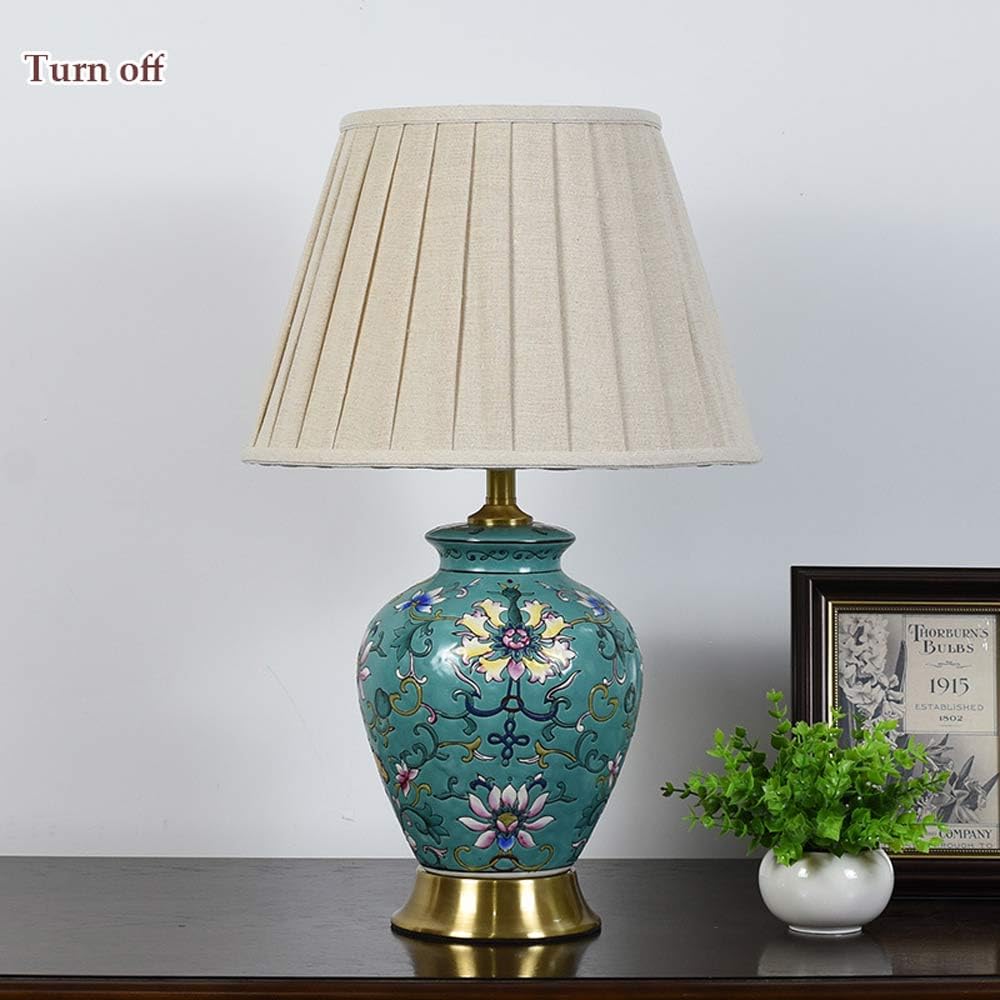 Lampada da tavolo classica cinese in porcellana verde, decorazione per la casa, fiori dipinti a mano, lampada da tavolo in ceramica, per soggiorno, corridoio, sala studio