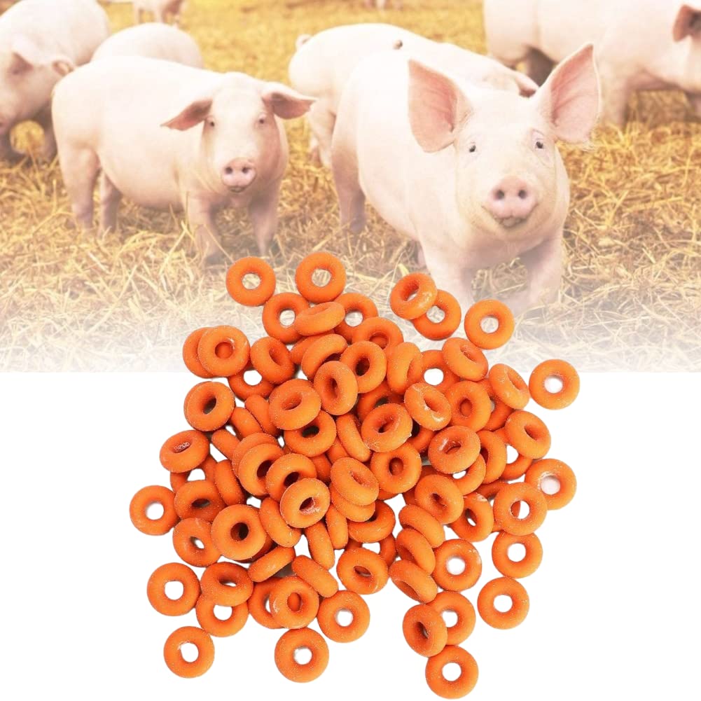 Unibell 100Pcs Rubber Elastic Sheep Cow Pig Tail Castration Pliers Rings Veterinary Surgical Tool(Red)