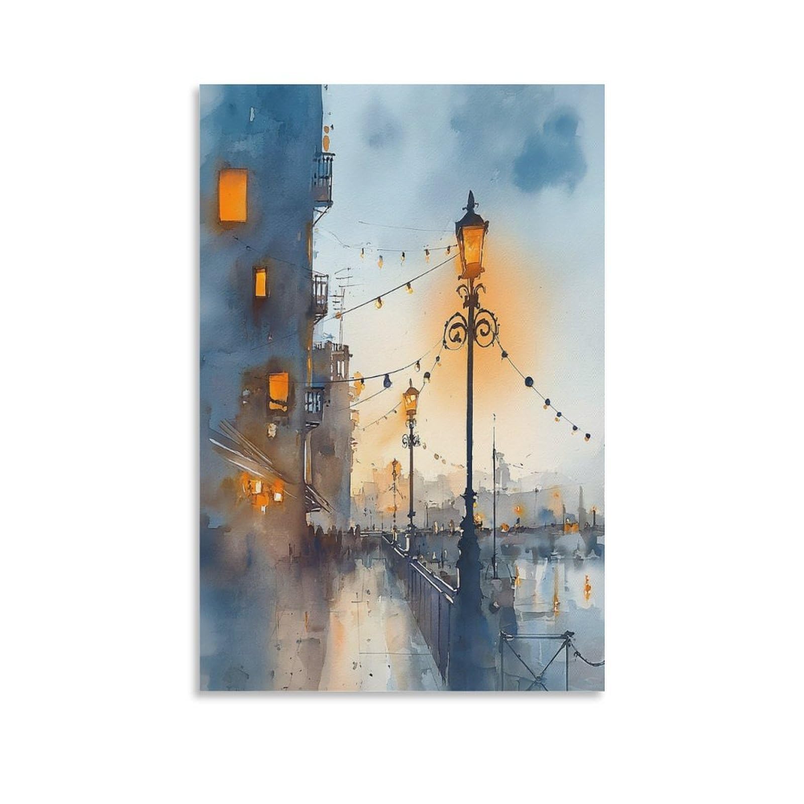 Cnaheiz Unframe-Style Retro Seattle Watercolor Painting Trendy Washington Wall Art 20X30inch(50X75cm) Vintage Watercolor Canvas Art