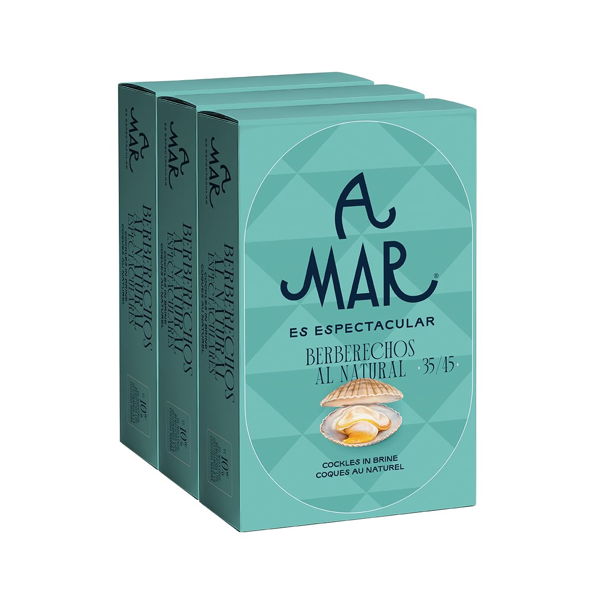 Berberechos al Natural A Mar Espectacular - Pack de 3 Latas de Berberechos 35-45 - Ideales para aperitivos y tapas - Conservas Gourmet fuente de salud y energía