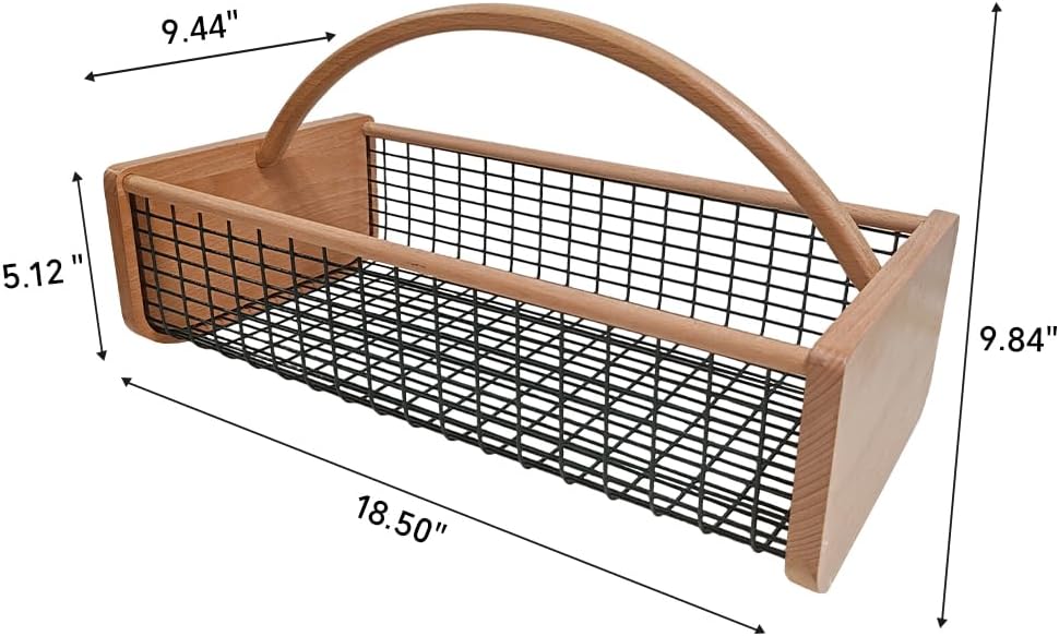 Beechwood Garden Hod for Harvesting, Premium Mesh Harvest Basket with Smooth Solid Wood Handle, Wire Picking Basket for Vegetables, Fruits & Flowers, Classic Garden Trug for Outdoor Rinse & Storage