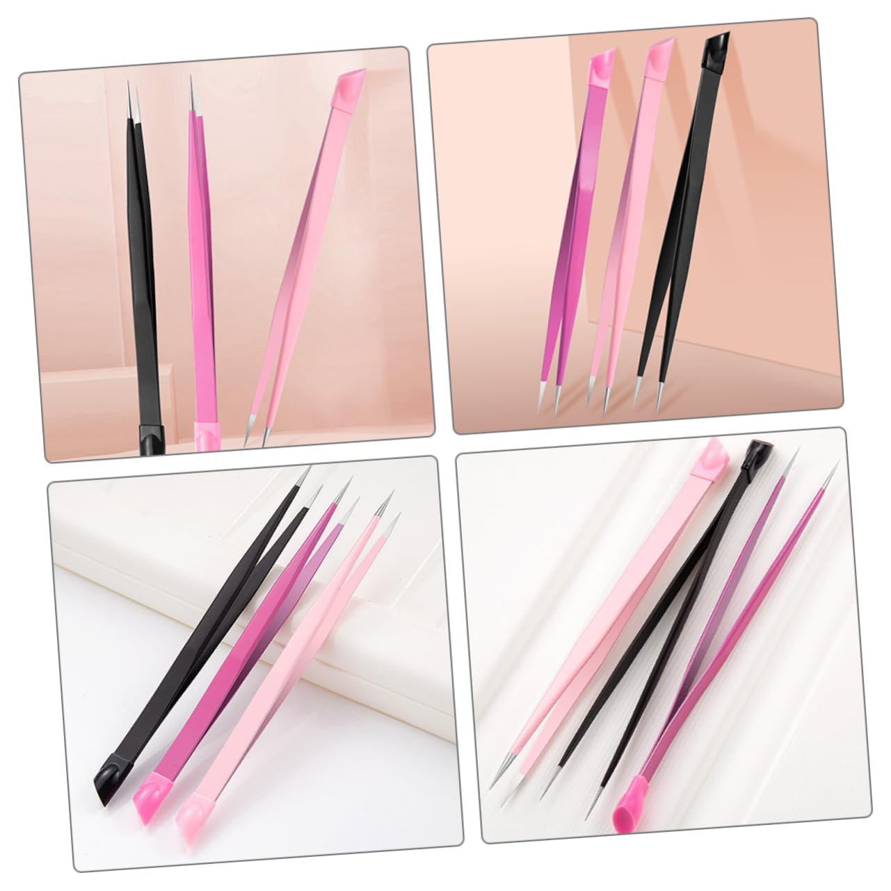 SAFIGLE 2sets Straight Nail Tweezers Pressing Head Tweezers Hair Removal Tool Double-ended Professional Stainless Steel 3pcs*2