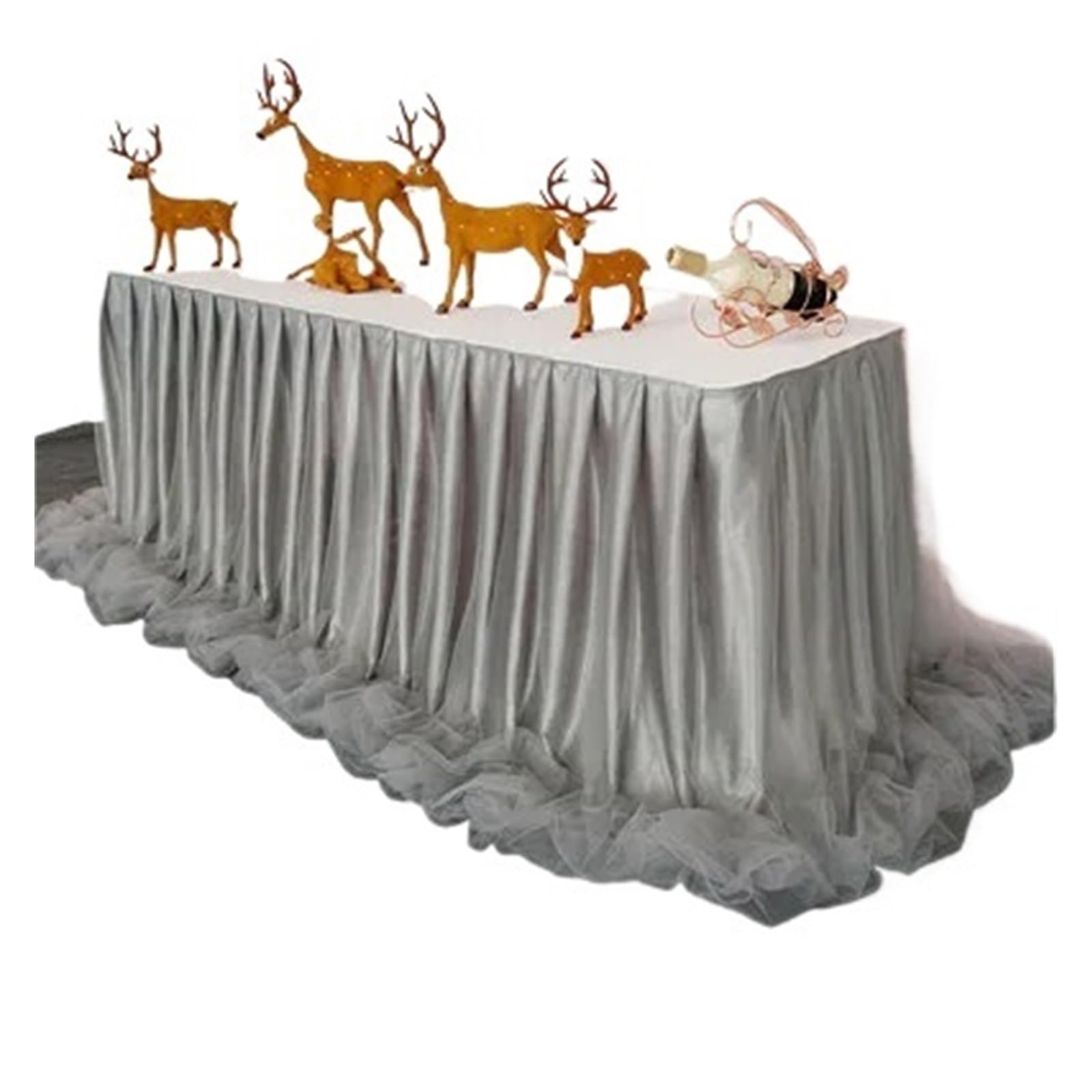 LuoAXINN Tutu Table Skirt Chiffon Organza Wedding Table Skirt for Cloth Party Banquet Decoration Skirting(Silver)