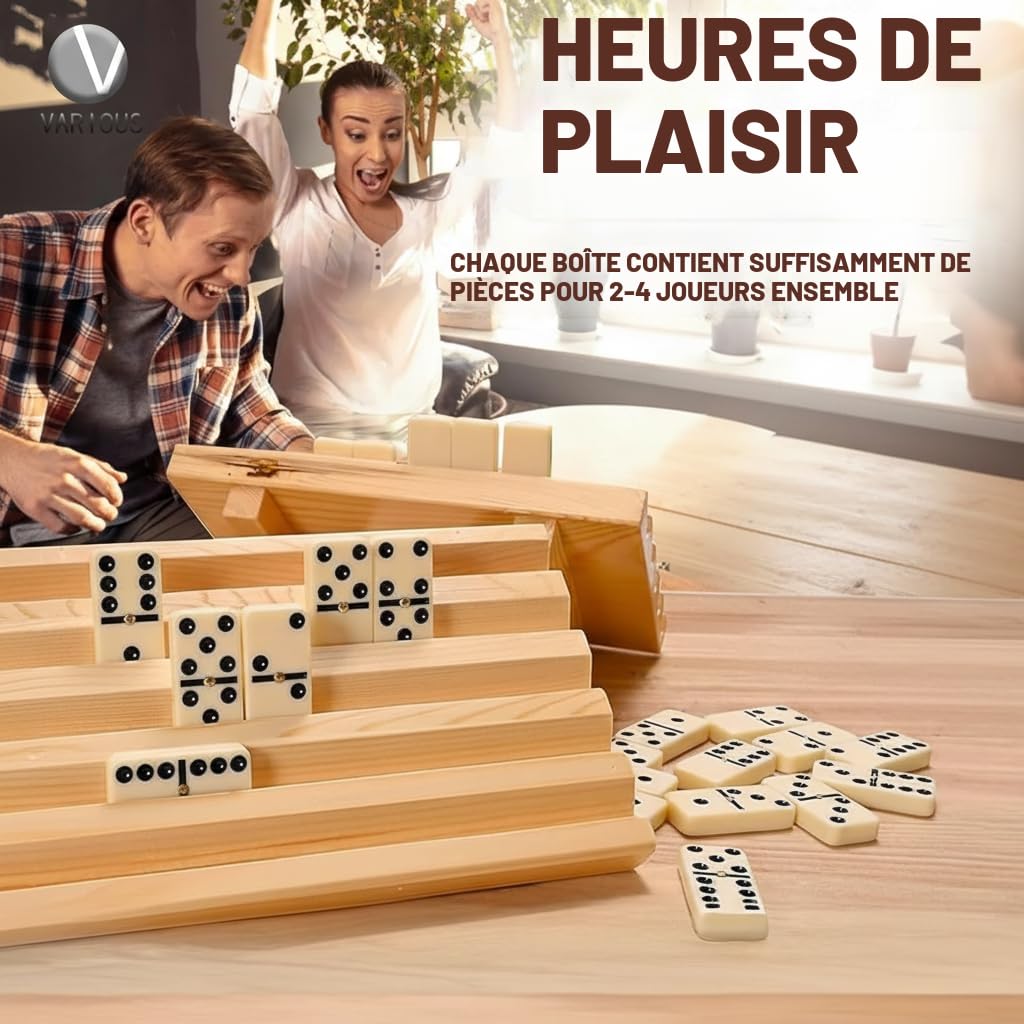 Domino Double 28 Pièces en Boîte en Similicuir, Jeu de Plateau Classique pour Enfants et Adultes
