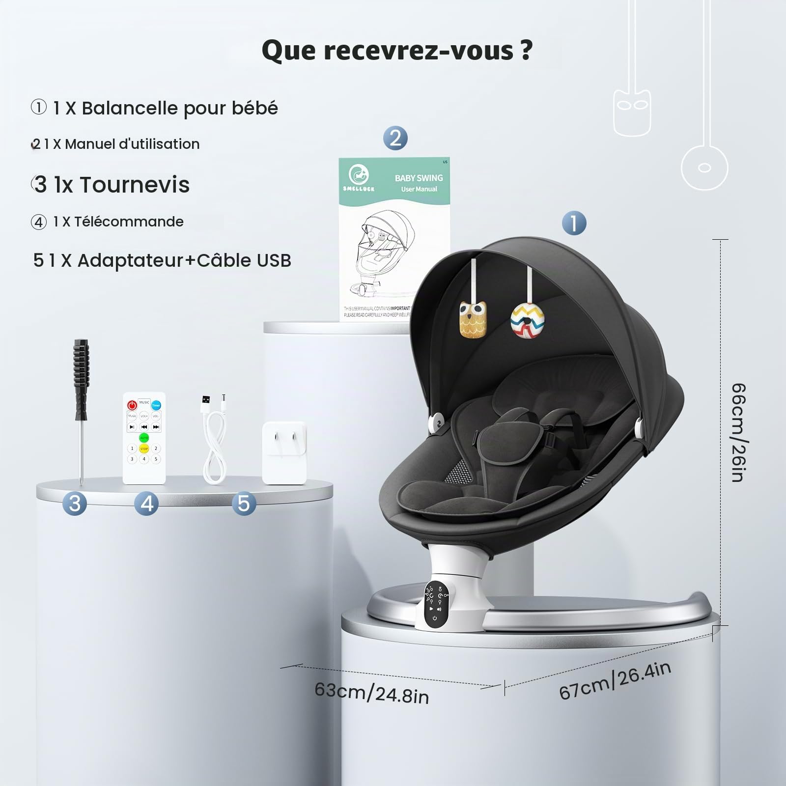 Balançoire électrique pour bébés, avec application et télécommande, harnais 5 points, 10 musiques Bluetooth et 5 vitesses, supporte 9 kg pour les nouveau-nés de 0 à 6 mois, garçons et filles
