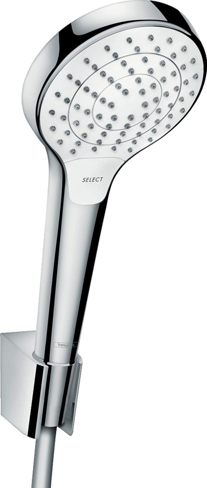 Hansgrohe 26421400 Croma Select S 110 Vario ducha de mano con soporte y flexo, 3 tipos de chorro, blanco/cromo