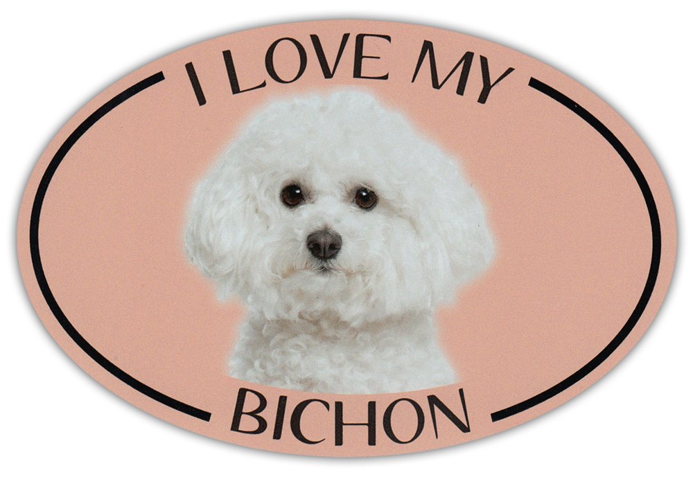 Oval Dog Breed Picture Car Magnet - I Love My Bichon (Frise) - Magnetic Bumper Sticker