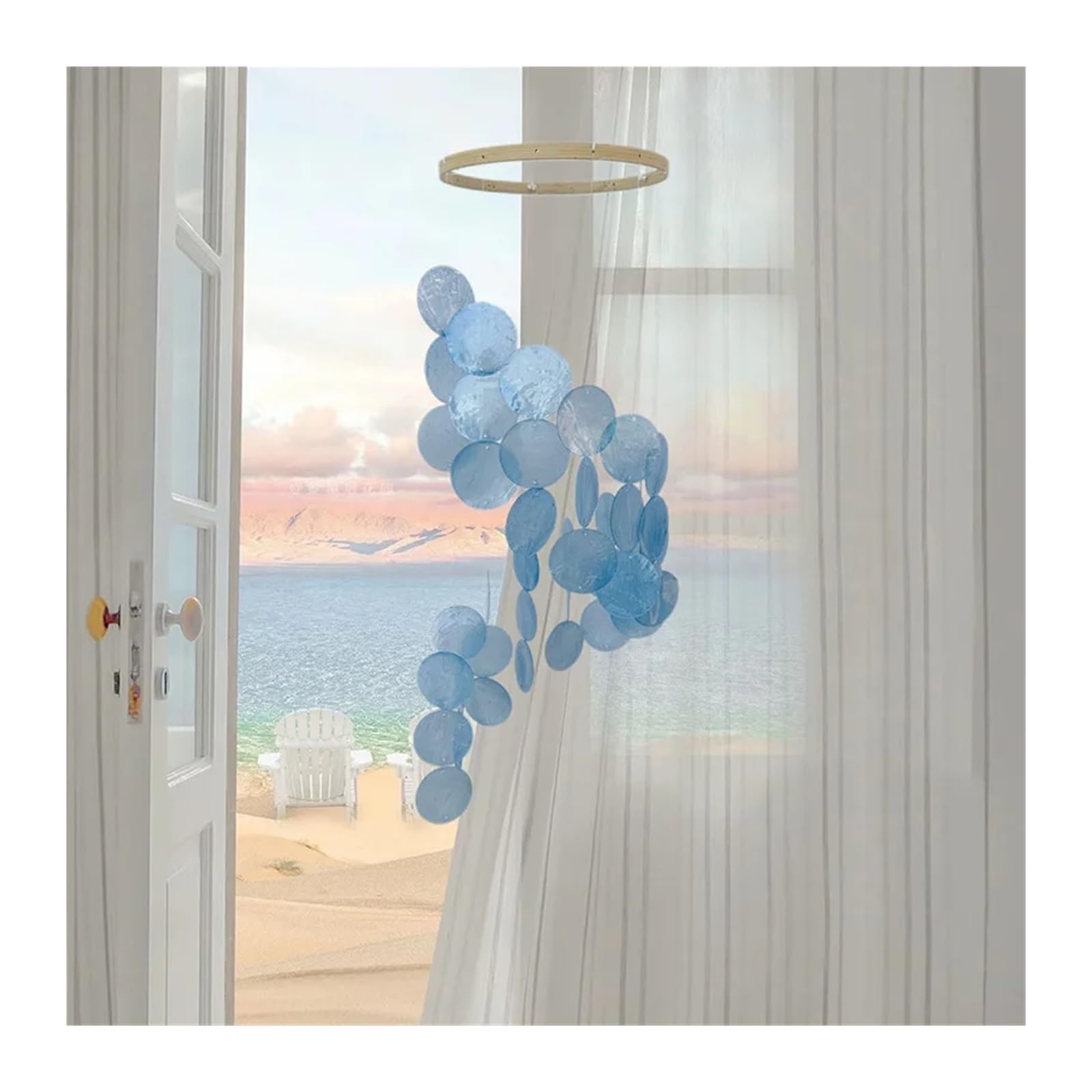 Handcrafted Seashell Wind Chimes - Coastal Style Outdoor And Indoor Decor(Blue)