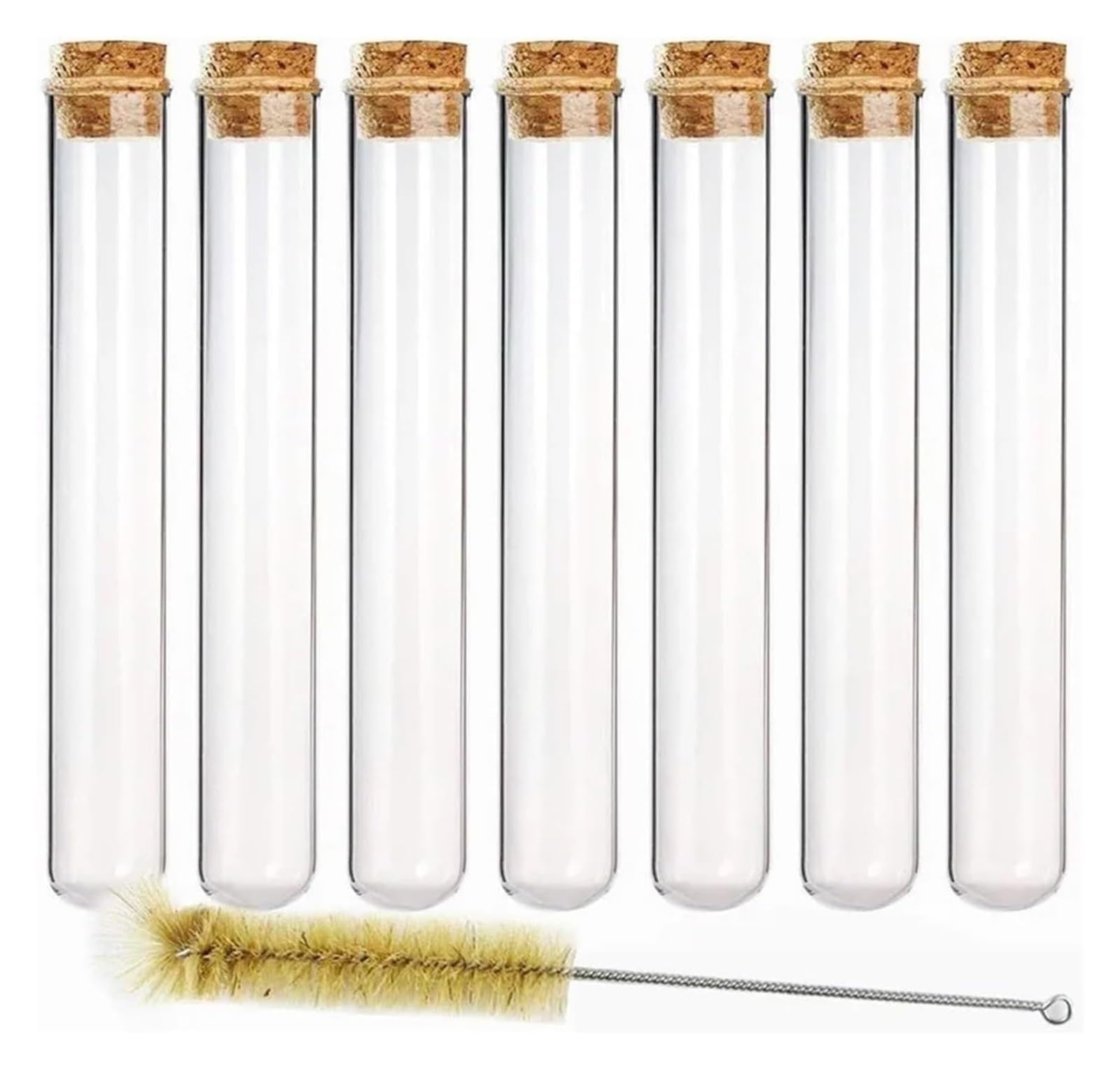 Tubos de ensayo de Vidrio Transparente, Tubos de Ensayo Vidrio Pack 15 80ml 25x200mm con Tapón Corcho y Pincel Transparente