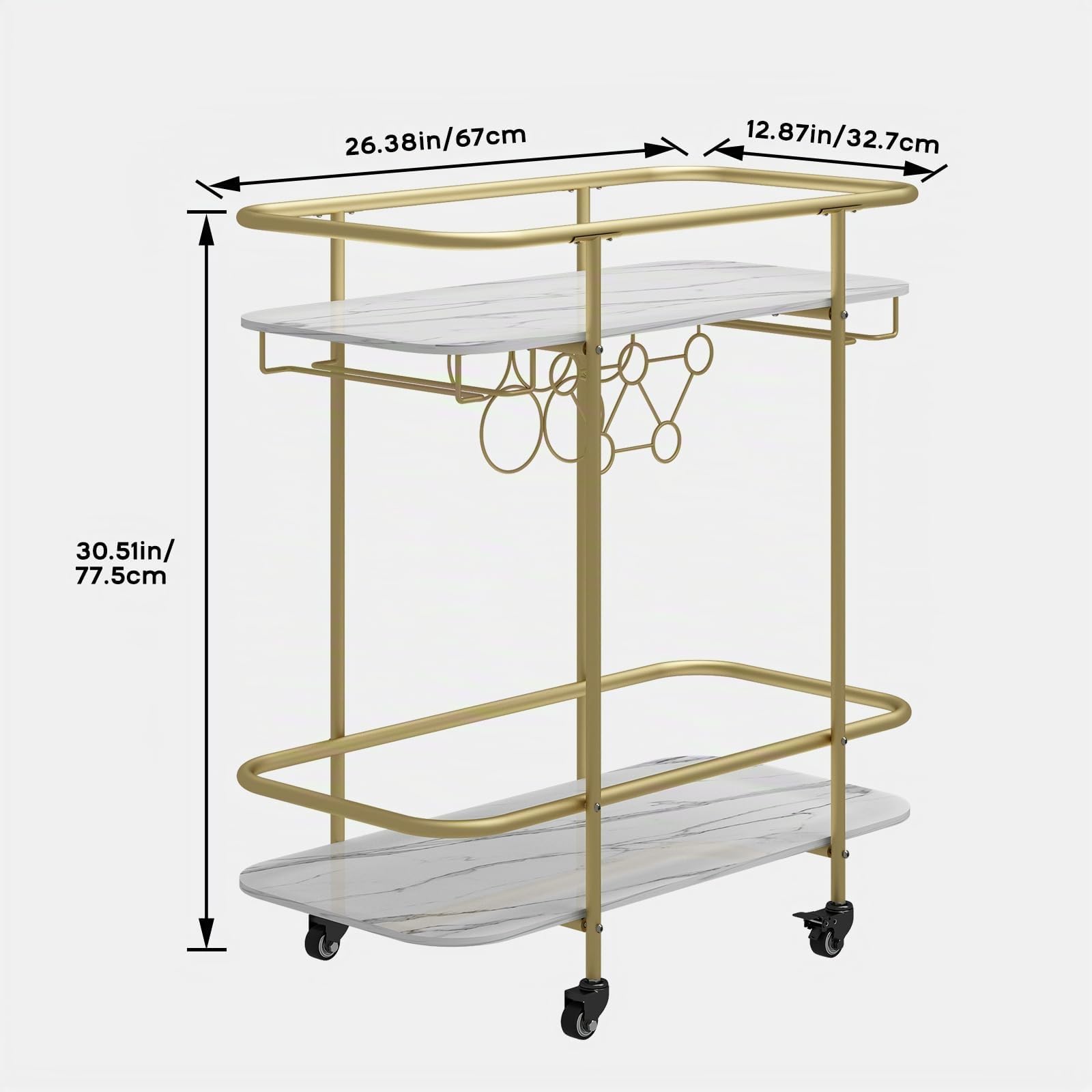 2-stufiger Bar-Servierwagen, mobiler Getränkewagen, Gold