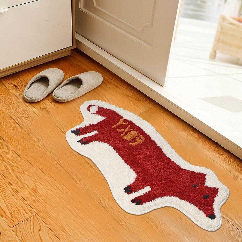 ZSCYD-yingda1992 Fox Shaped Bath Rug Microfiber and Non Slip Backing Bath Mat Bathroom Bedroom Cartoon Bathtub Rug Bathroom Tub Decor Water Absorption Machine Washable (42x84cm/16.5x33.1in)