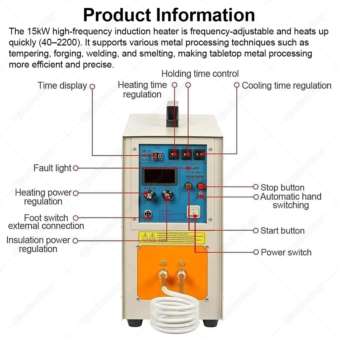 équipement De Chauffage par Induction Haute Fréquence 15 KW, Contrôle Numérique 3 étapes (Chauffage, Maintien, Refroidissement), Protection Contre Les Surintensités Et Les Surtensions