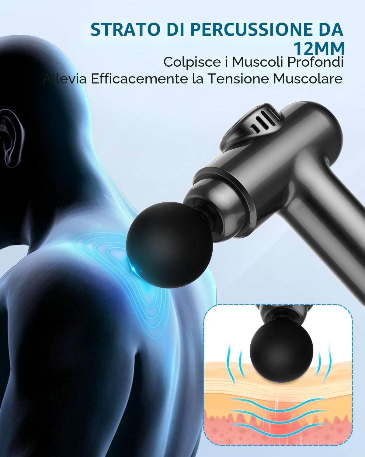 Mini Pistola Massaggio Muscolare,30 velocità Pistola Massaggio per Tessuti Profondi, Elettrica Portatile per Sollievo Muscolare,MassaggiatoreProfessionale con Display a LED